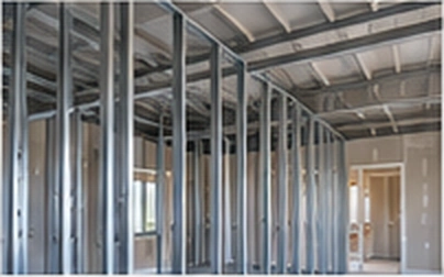 Metal wall framing inside a commercial building
